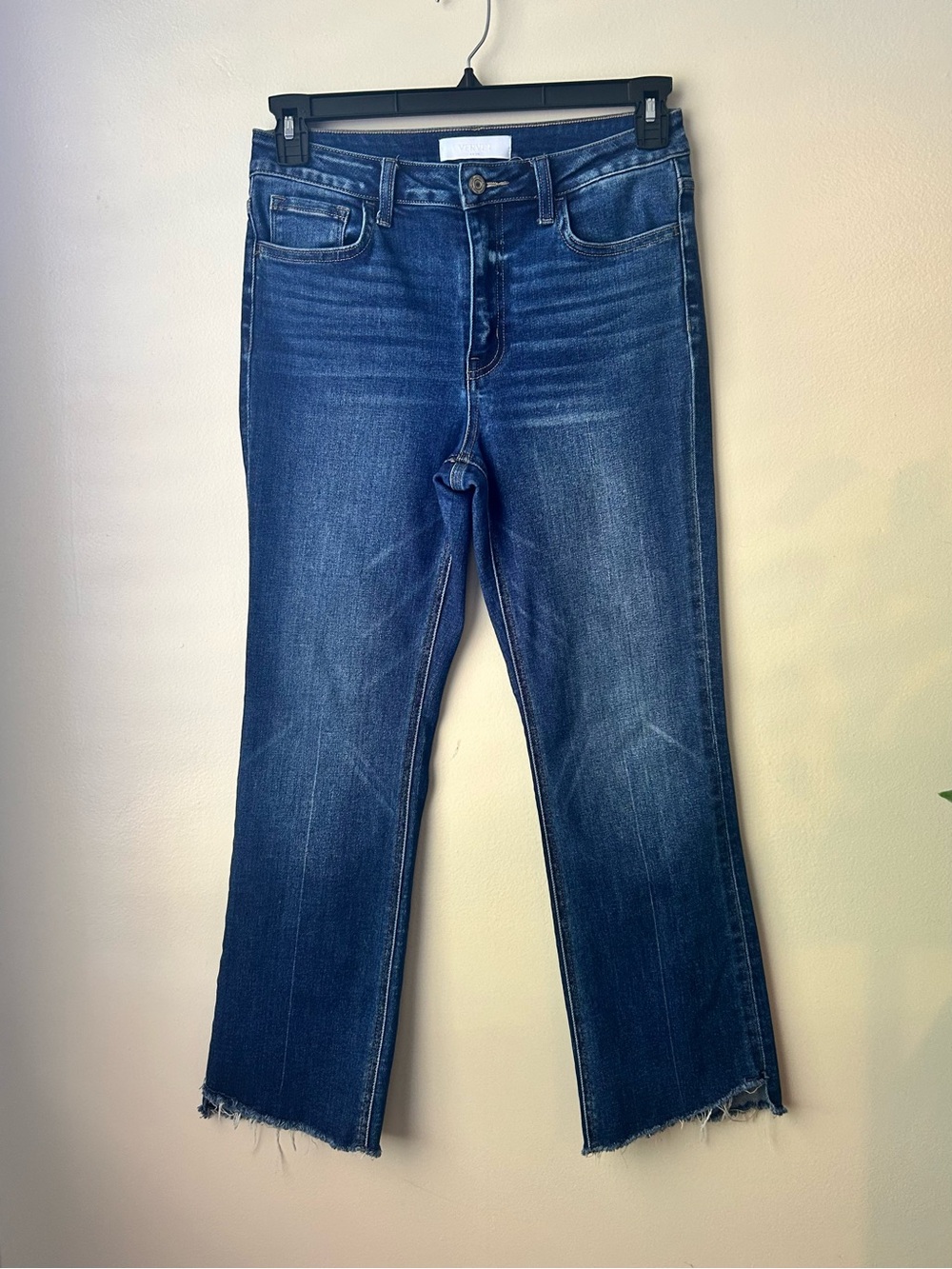 Vervet Straight Leg Dark Blue Jeans with Raw Hem